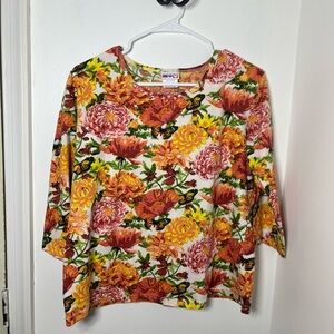 American Sweetheart Floral Butterfly 100% Cotton Top Size M Cottagecore